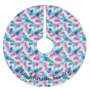 Farbenfrohe Aquamarine, rosa und Lila Zweigniederl Polyester Weihnachtsbaumdecke