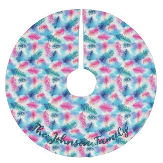 Farbenfrohe Aquamarine, rosa und Lila Zweigniederl Polyester Weihnachtsbaumdecke