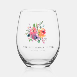 Farbenfrohe Aquarell-Blumen-Brautparty-Individuald Weinglas Ohne Stiel