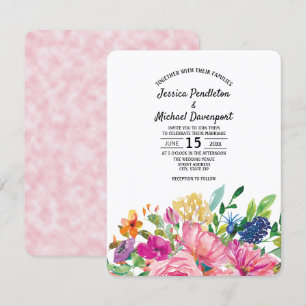 Farbenfrohe Aquarell-Blumen-Einladung zur Hochzeit Einladung