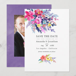 Farbenfrohe Aquarell-Blumen-Frühlingshochzeitsfoto Save The Date