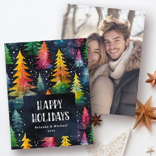 Farbenfrohe Aquarellbäume Weihnachtsbäume Happy Ho Feiertagskarte