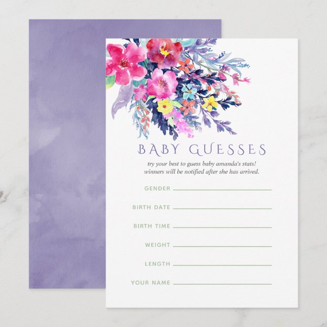 Farbenfrohe Aquarellblütendusche Baby Ratgeber Einladung (Vorne/Hinten)