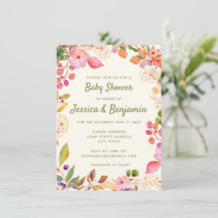 Farbenfrohe Aquarelldusche mit Blütenmassage Einladung