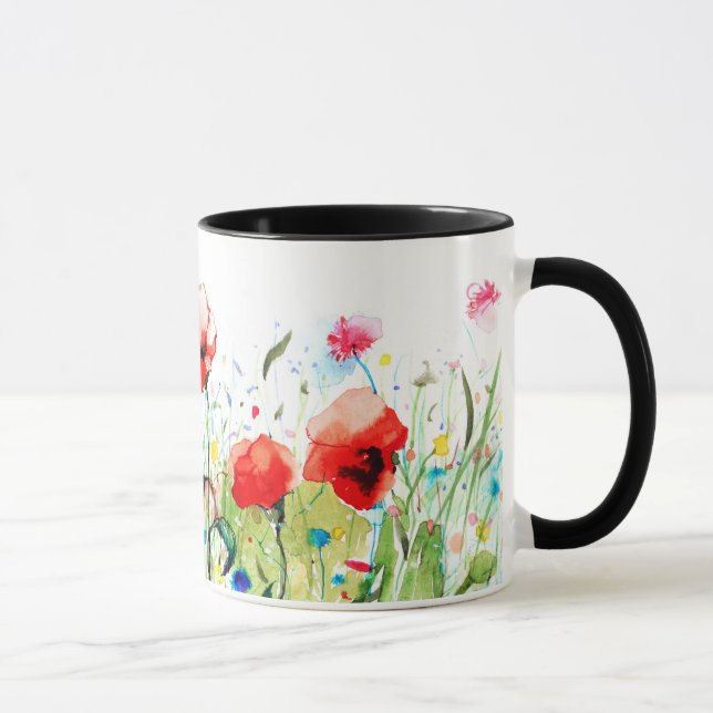 Farbenfrohe Aquarellfarben Blume & Rote Pflaumen Tasse (Rechts)
