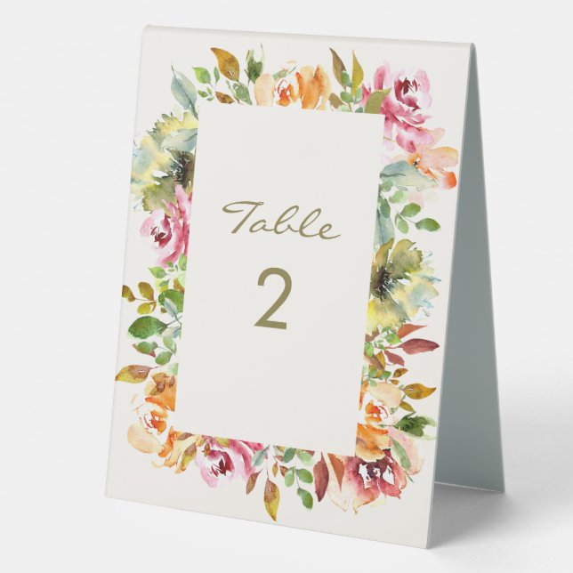 Farbenfrohe Aquarellfarben Blumenzwiebelschrift Tischaufsteller (Rückseite)