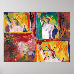 Farbenfrohe Aquarellfarben Collage Statue of Liber Poster