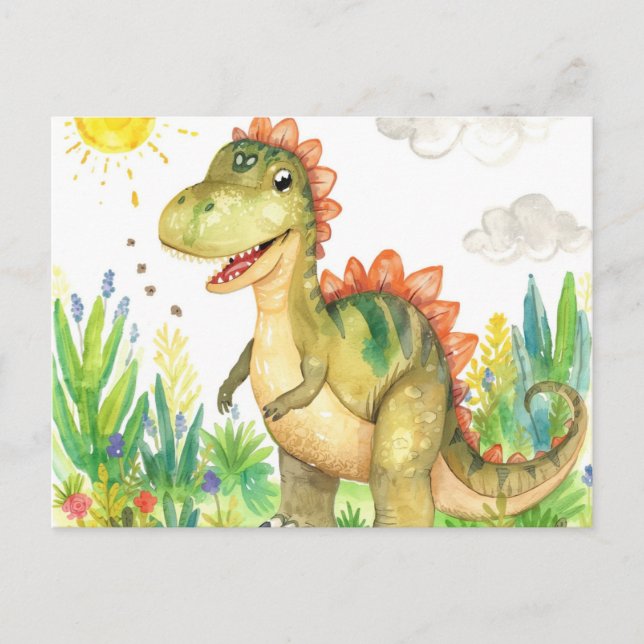 farbenfrohe Aquarellfarben-Dinosaurier Postkarten (Vorderseite)