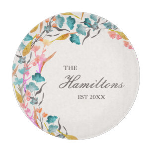 Farbenfrohe Aquarellfarben Wildblume etabliert Schneidebrett