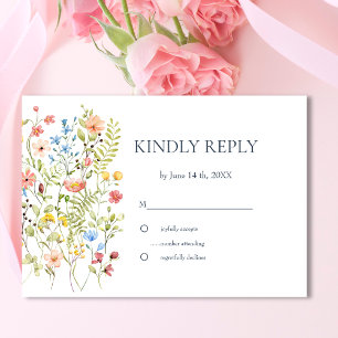 Farbenfrohe Aquarellfarben-Wildblumen, die RSVP Ho Karte