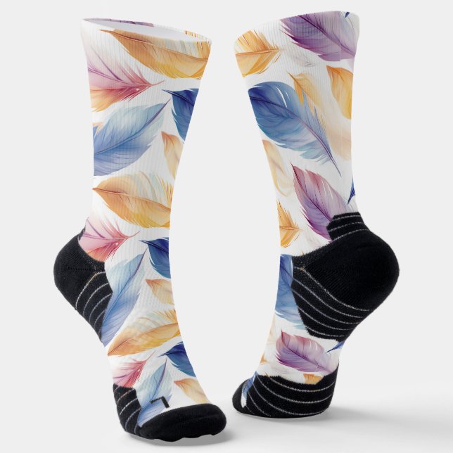 Farbenfrohe AquarellFedern Socken (Gewinkelt)