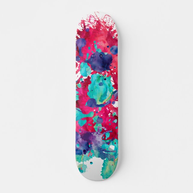 Farbenfrohe Aquarellspritze Skateboard (Vorne)