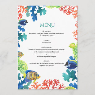 Farbenfrohe Aquarium Hochzeit Menükarte