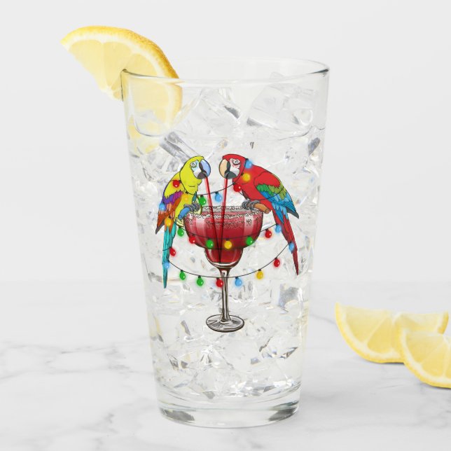 Farbenfrohe Ara Parrots trinken Roten Wein Glas (Vorderseite Ice)