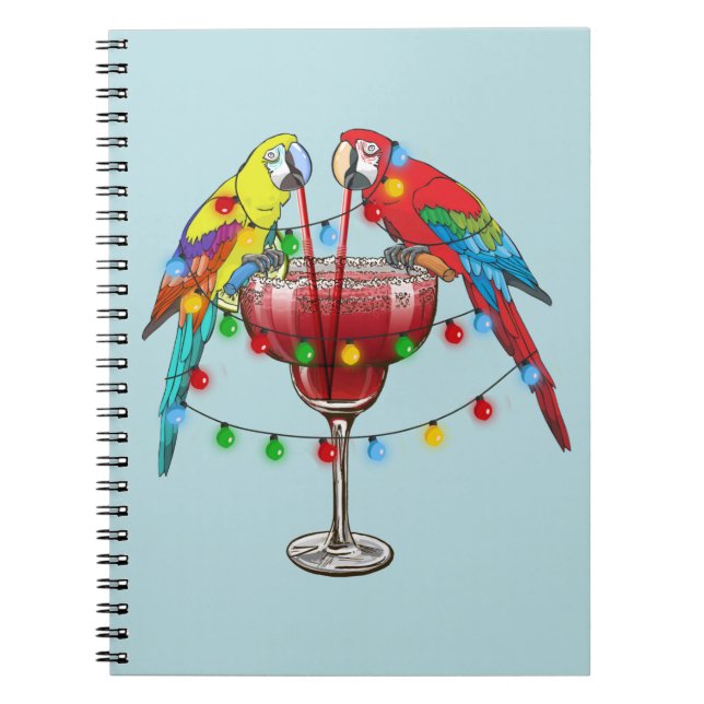 Farbenfrohe Ara Parrots trinken Roten Wein Notizblock (Vorderseite)