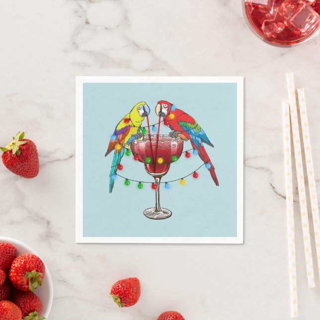Farbenfrohe Ara Parrots trinken Roten Wein Serviette (Beispiel)