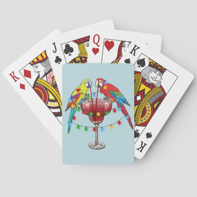Farbenfrohe Ara Parrots trinken Roten Wein Spielkarten (Rückseite)