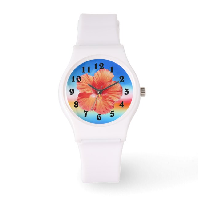 Farbenfrohe Armbanduhr für Regenbogen-Hibiskus (Vorderseite)