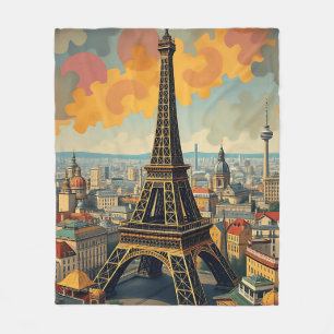 Farbenfrohe Art Deco Eiffelturm Fleecedecke