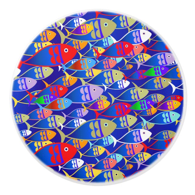 Farbenfrohe Art Deco Fish Design Keramikknauf (Vorderseite)