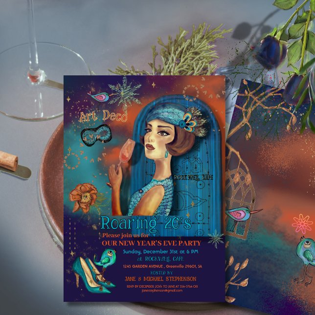 Farbenfrohe Art Deco New Year's Eve Party Einladun Einladung (Colorful Art Deco New Year’s Eve Party Invitation)