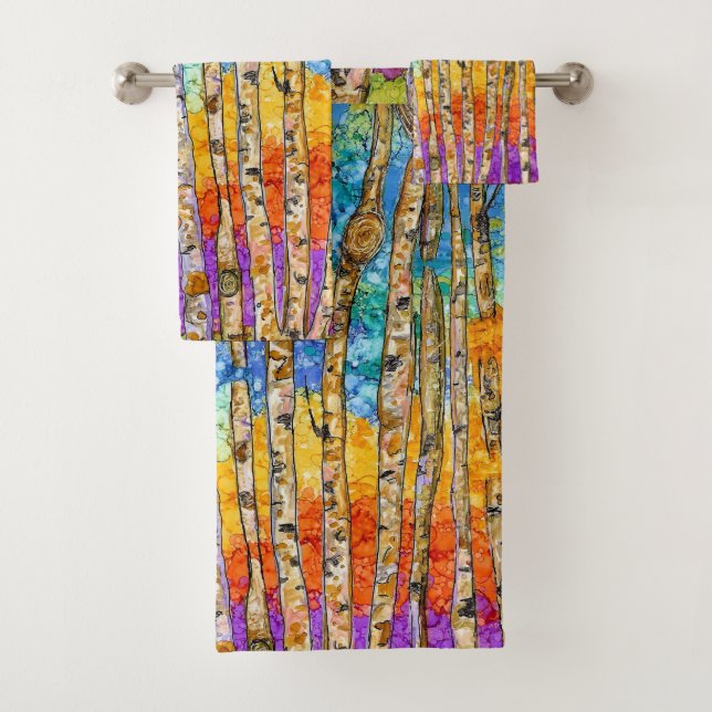 Farbenfrohe Aspen Tree Badezimmer Handtuchhandtuch Badhandtuch Set (Insitu)