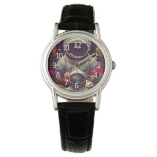 Farbenfrohe Astronauten im Weltraum mit Blume Kuns Armbanduhr