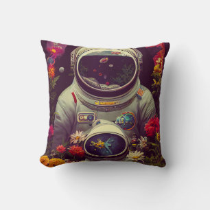 Farbenfrohe Astronauten im Weltraum mit Blume Kuns Kissen
