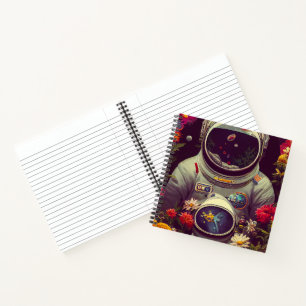 Farbenfrohe Astronauten im Weltraum mit Blume Kuns Notizbuch