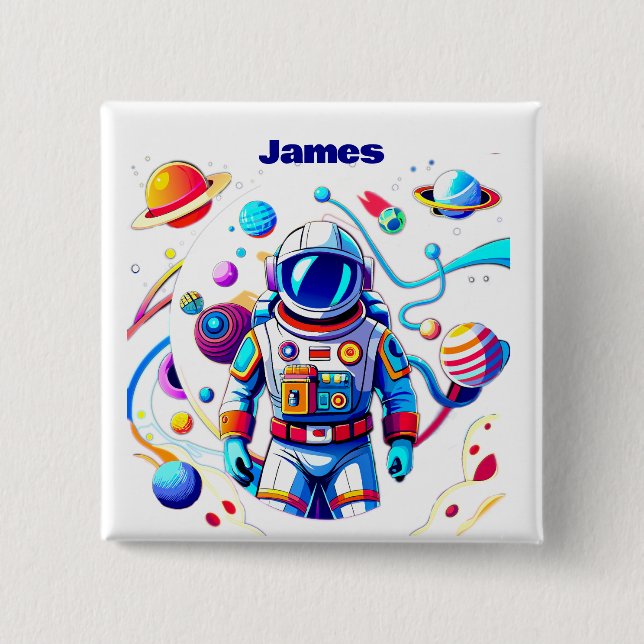 Farbenfrohe Astronauten und Univers in kühlen Farb Button (Vorderseite)