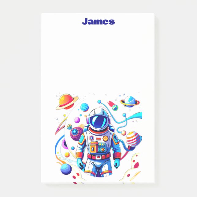 Farbenfrohe Astronauten und Univers in kühlen Farb Post-it Klebezettel (Vorderseite)