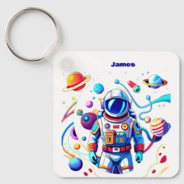 Farbenfrohe Astronauten und Univers in kühlen Farb Schlüsselanhänger