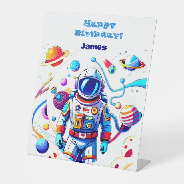 Farbenfrohe Astronauten und Univers in kühlen Farb Sockelschild (Vorderseite)