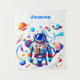 Farbenfrohe Astronauten und Univers in kühlen Farb Wandteppich