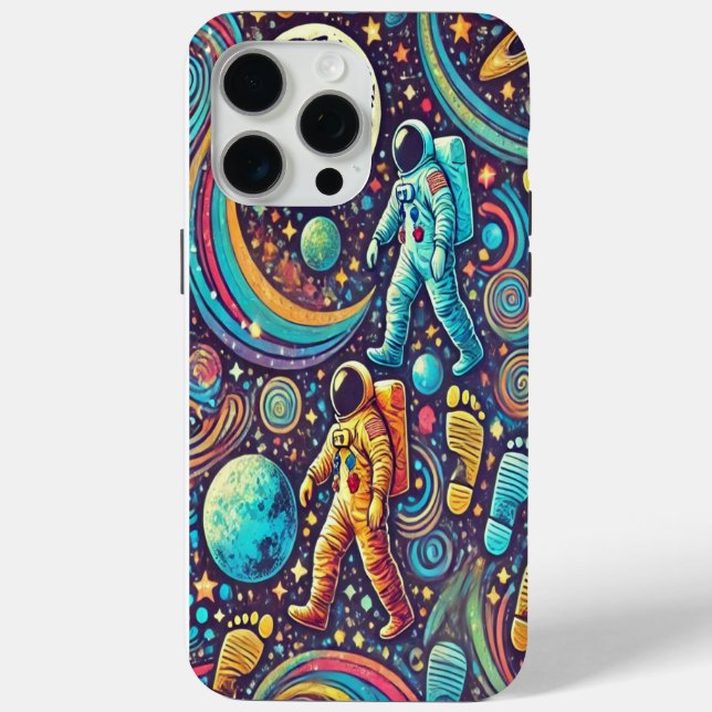 Farbenfrohe Astronautenspaziermuster Case-Mate iPhone Hülle (Rückseite)
