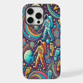 Farbenfrohe Astronautenspaziermuster iPhone 15 Pro Max Hülle