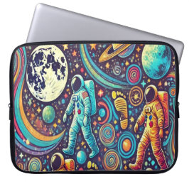 Farbenfrohe Astronautenspaziermuster Laptopschutzhülle