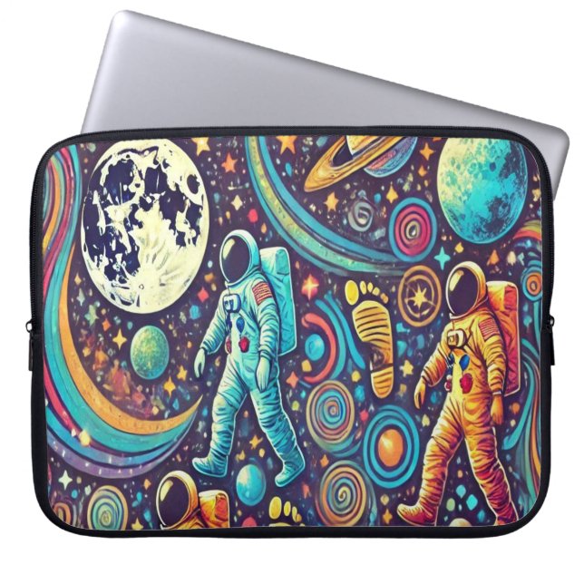 Farbenfrohe Astronautenspaziermuster Laptopschutzhülle (Vorderseite)