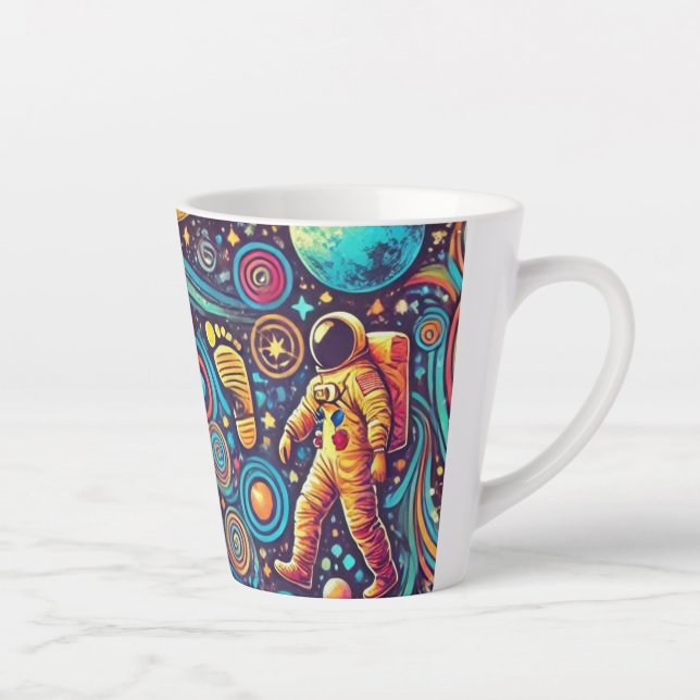 Farbenfrohe Astronautenspaziermuster Milchtasse (Rechts)