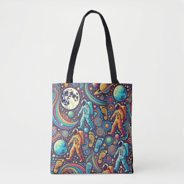 Farbenfrohe Astronautenspaziermuster Tasche (Vorderseite)
