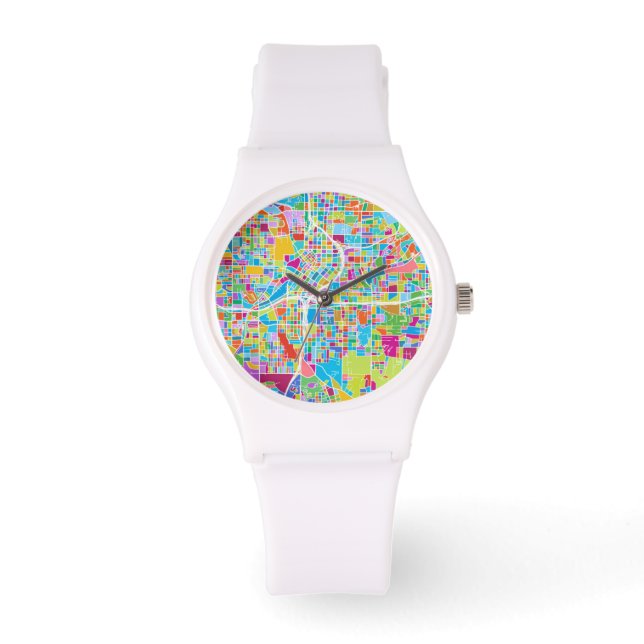 Farbenfrohe Atlanta-Karte Armbanduhr (Vorderseite)