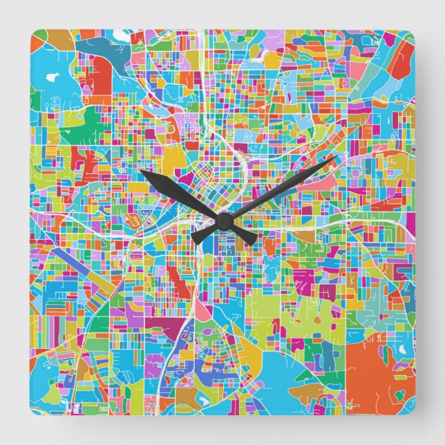 Farbenfrohe Atlanta-Karte Quadratische Wanduhr (Vorderseite)