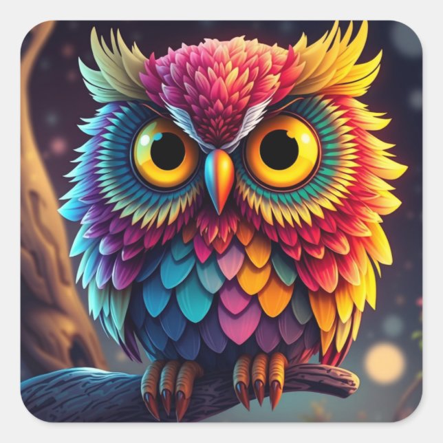 Farbenfrohe Aufkleber für Eule (Vorderseite)