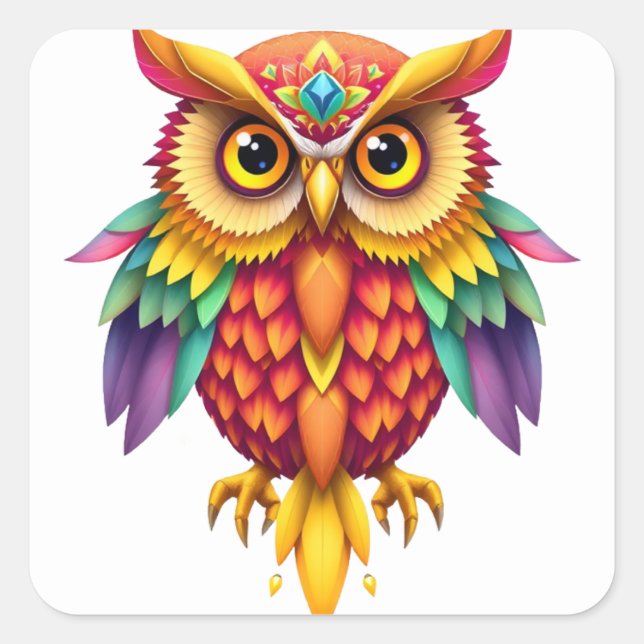 Farbenfrohe Aufkleber für Eule (Vorderseite)