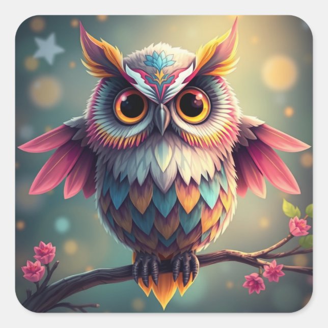 Farbenfrohe Aufkleber für Eule (Vorderseite)