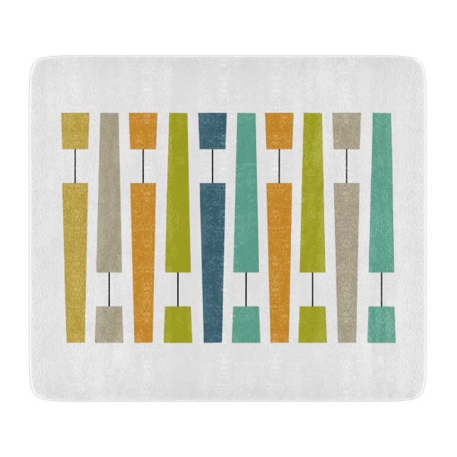 Farbenfrohe Ausrufepunkte Mitte des Jahrhunderts M Schneidebrett (Vorderseite)