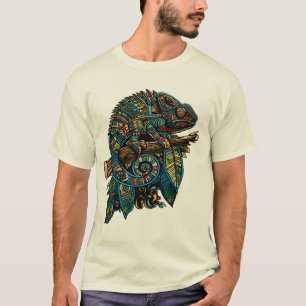 Farbenfrohe Aztec Mosaic Chameleon auf Zweigstelle T-Shirt