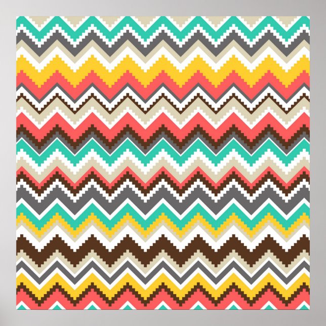 Farbenfrohe Aztec Tribal Zickzack ZigZag Streifen  Poster (Vorne)