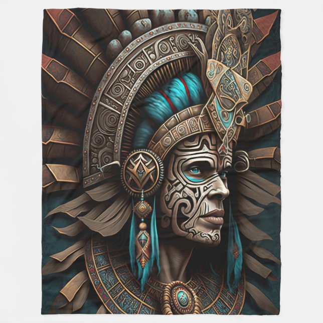 Farbenfrohe Aztec Warrior Blanket Fleecedecke (Vorderseite)
