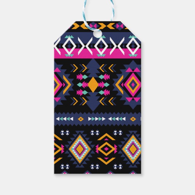 Farbenfrohe Azteken Geschenkanhänger (Vorderseite)